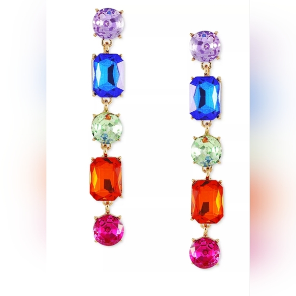 Guess faceted round and rectangle colored crystal drop earrings. - Picture 1 of 3